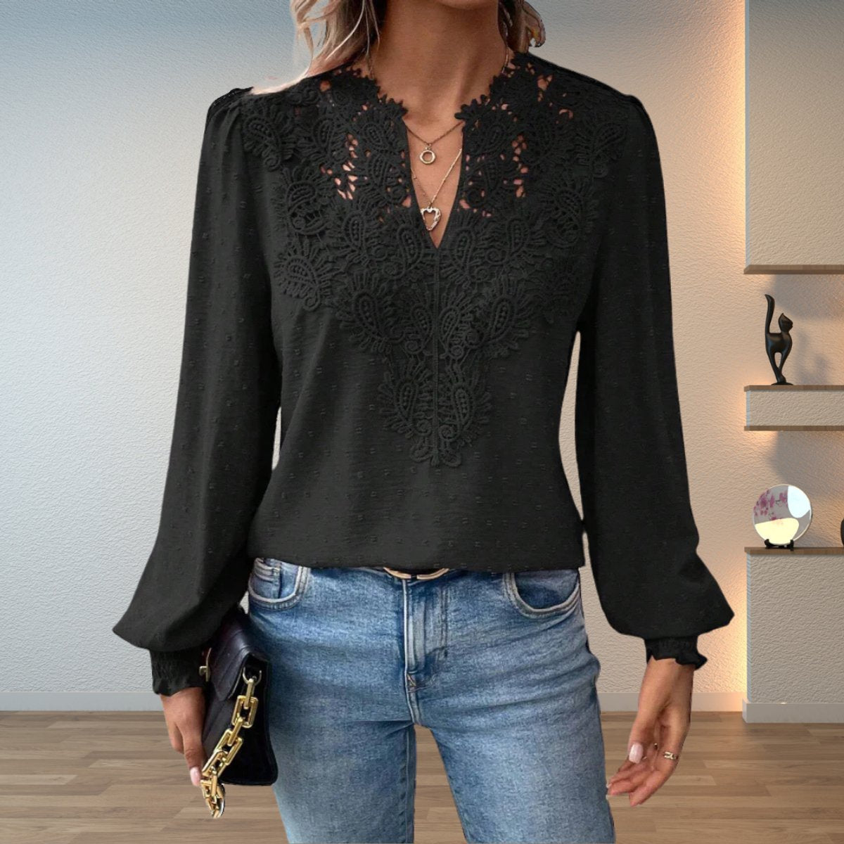 Dames Getailleerde Blouse – Met V-hals en Lange Mouwen, Geschikt voor Werk en Dagelijks Gebruik