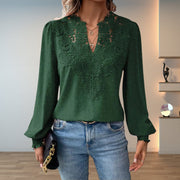 Dames Getailleerde Blouse – Met V-hals en Lange Mouwen, Geschikt voor Werk en Dagelijks Gebruik