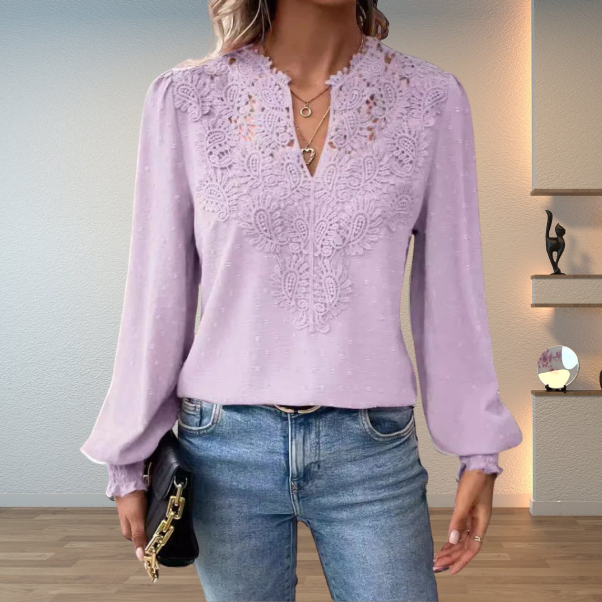 Dames Getailleerde Blouse – Met V-hals en Lange Mouwen, Geschikt voor Werk en Dagelijks Gebruik