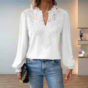 Dames Getailleerde Blouse – Met V-hals en Lange Mouwen, Geschikt voor Werk en Dagelijks Gebruik