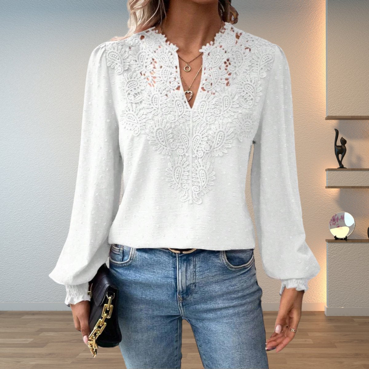 Dames Getailleerde Blouse – Met V-hals en Lange Mouwen, Geschikt voor Werk en Dagelijks Gebruik