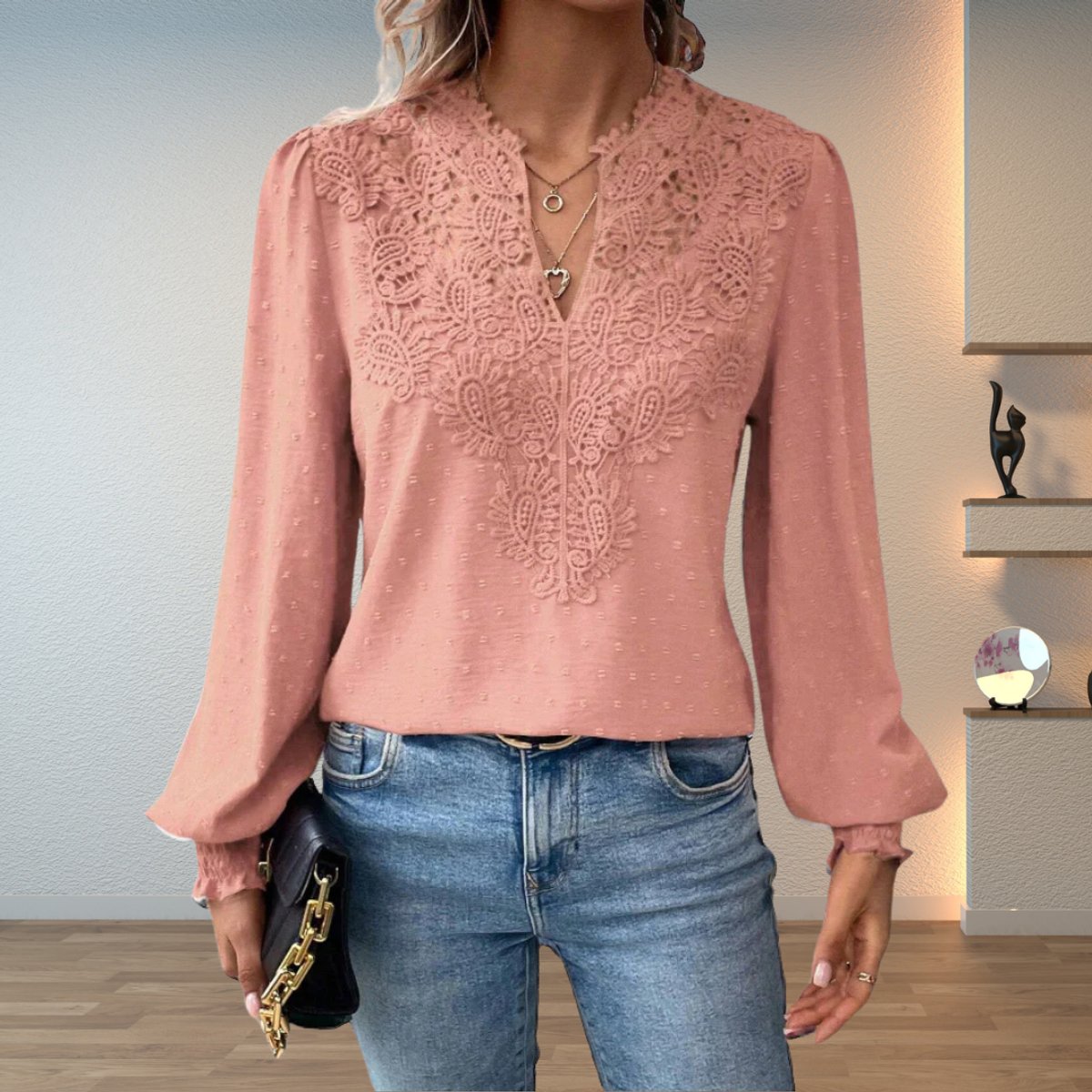 Dames Getailleerde Blouse – Met V-hals en Lange Mouwen, Geschikt voor Werk en Dagelijks Gebruik