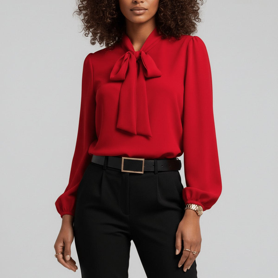 Dames Relaxed-Fit Blouse – Met Strik, Lange Mouwen, Geschikt voor Werk en Dagelijks Gebruik