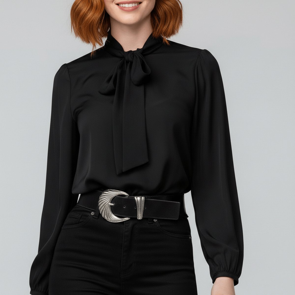 Dames Relaxed-Fit Blouse – Met Strik, Lange Mouwen, Geschikt voor Werk en Dagelijks Gebruik