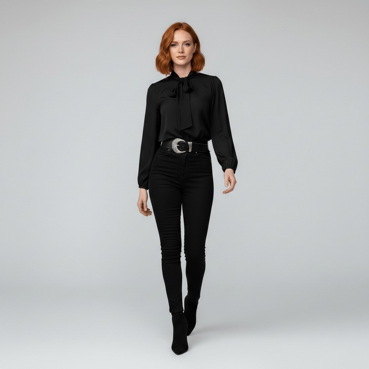 Dames Relaxed-Fit Blouse – Met Strik, Lange Mouwen, Geschikt voor Werk en Dagelijks Gebruik
