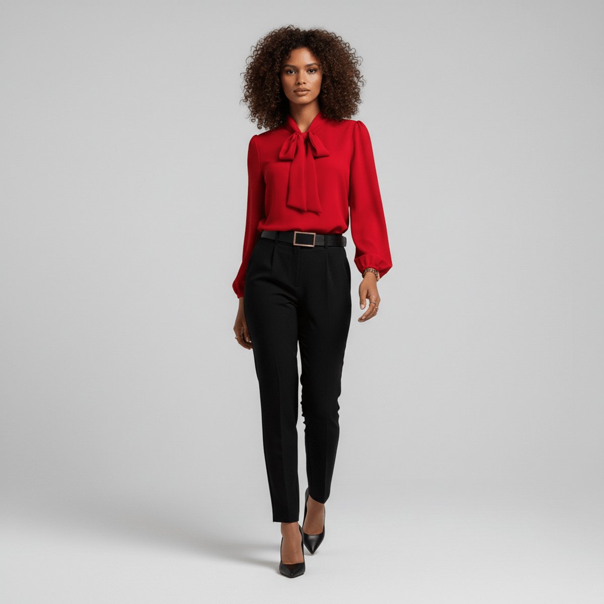 Dames Relaxed-Fit Blouse – Met Strik, Lange Mouwen, Geschikt voor Werk en Dagelijks Gebruik