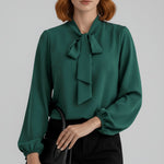 Dames Relaxed-Fit Blouse – Met Strik, Lange Mouwen, Geschikt voor Werk en Dagelijks Gebruik