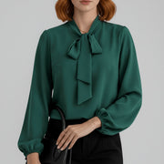 Dames Relaxed-Fit Blouse – Met Strik, Lange Mouwen, Geschikt voor Werk en Dagelijks Gebruik