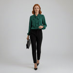 Dames Relaxed-Fit Blouse – Met Strik, Lange Mouwen, Geschikt voor Werk en Dagelijks Gebruik