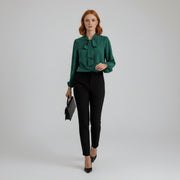 Dames Relaxed-Fit Blouse – Met Strik, Lange Mouwen, Geschikt voor Werk en Dagelijks Gebruik