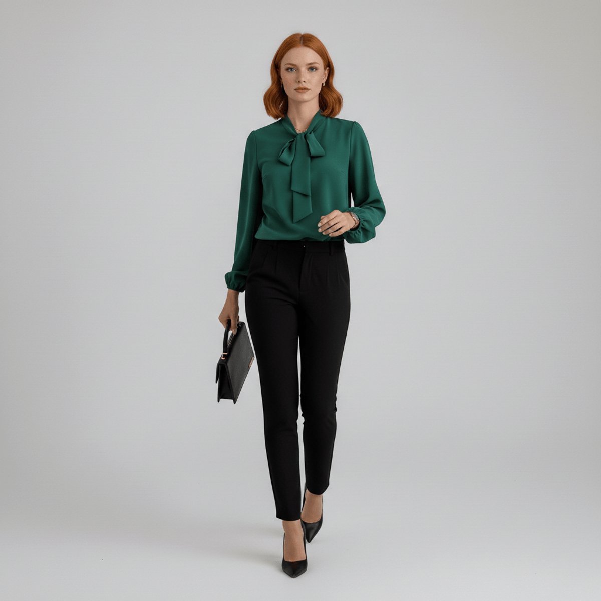 Dames Relaxed-Fit Blouse – Met Strik, Lange Mouwen, Geschikt voor Werk en Dagelijks Gebruik