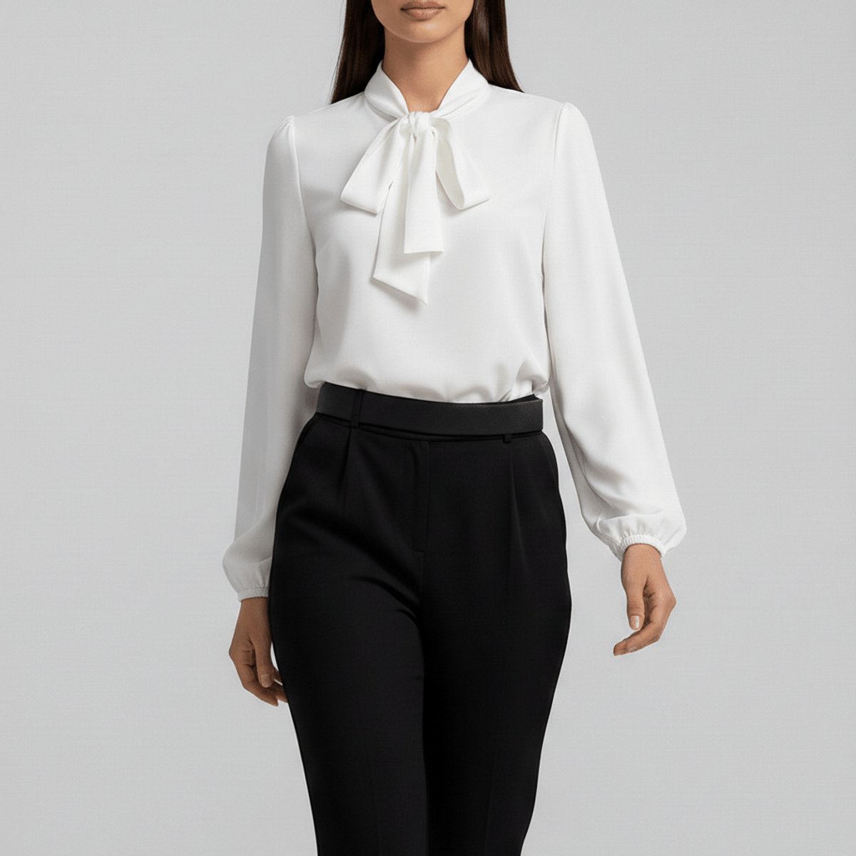 Dames Relaxed-Fit Blouse – Met Strik, Lange Mouwen, Geschikt voor Werk en Dagelijks Gebruik