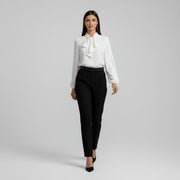 Dames Relaxed-Fit Blouse – Met Strik, Lange Mouwen, Geschikt voor Werk en Dagelijks Gebruik