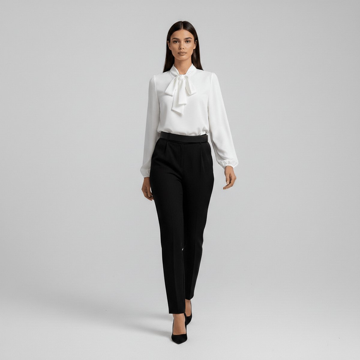 Dames Relaxed-Fit Blouse – Met Strik, Lange Mouwen, Geschikt voor Werk en Dagelijks Gebruik