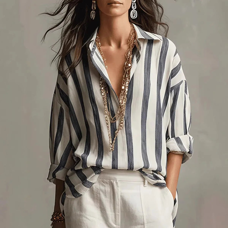 Dames Relaxed-Fit Blouse – Verticale Strepen, Geschikt voor Lente en Zomer