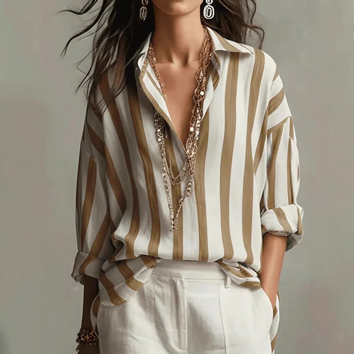 Dames Relaxed-Fit Blouse – Verticale Strepen, Geschikt voor Lente en Zomer