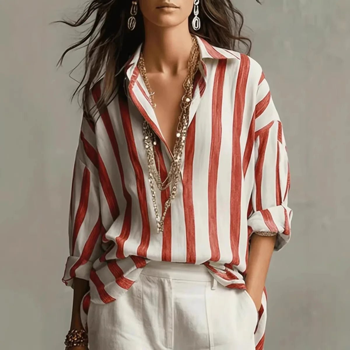 Dames Relaxed-Fit Blouse – Verticale Strepen, Geschikt voor Lente en Zomer