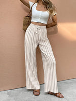 Dames High-Waisted Broek – Met Touwsluiting, Brede Pijpen, Geschikt voor Casual en Dagelijks Gebruik