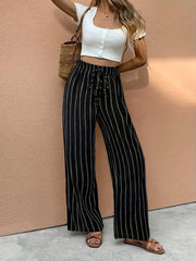 Dames High-Waisted Broek – Met Touwsluiting, Brede Pijpen, Geschikt voor Casual en Dagelijks Gebruik
