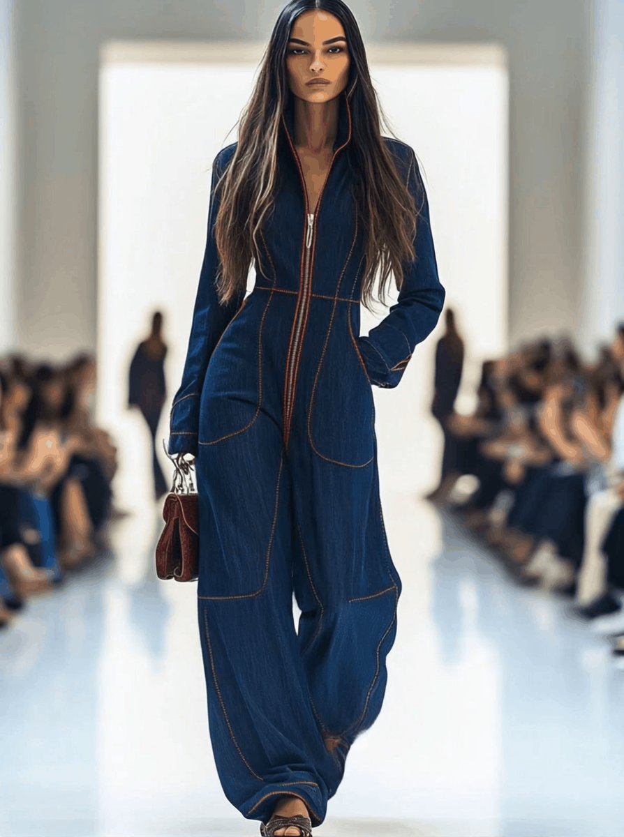 Dames Slim Fit Jumpsuit – Met Rits, Geschikt voor Casual en Werk, Lange Mouwen, Brede Pijpen