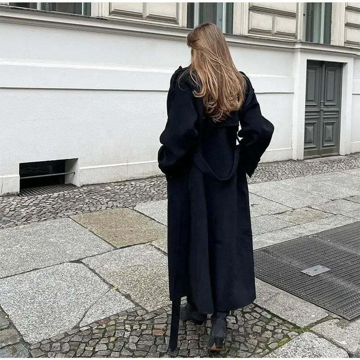 Dames Trenchcoat Lang Model Winterjas met Ceintuur en Dubbele Knopenrij