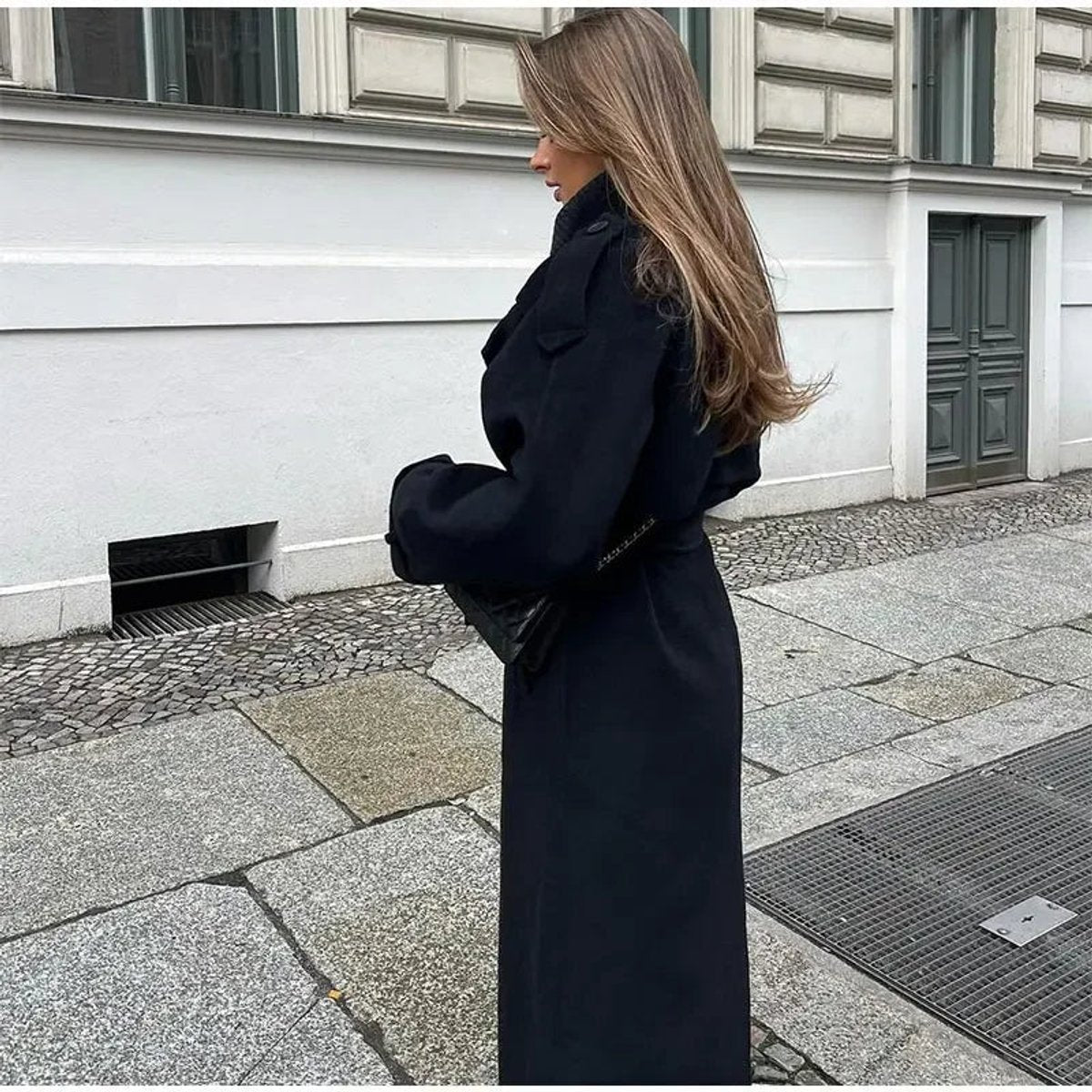 Dames Trenchcoat Lang Model Winterjas met Ceintuur en Dubbele Knopenrij
