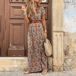 Zaria Boho Maxi Jurk | Damesjurk met V-hals en verstelbare taille in luchtige bohemian stijl