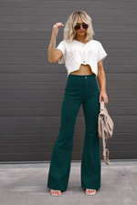 Zariam - Casual Grijze Hoge Taille Uitlopende Broek Met Verstelbare Tailleband Voor Vrouwen