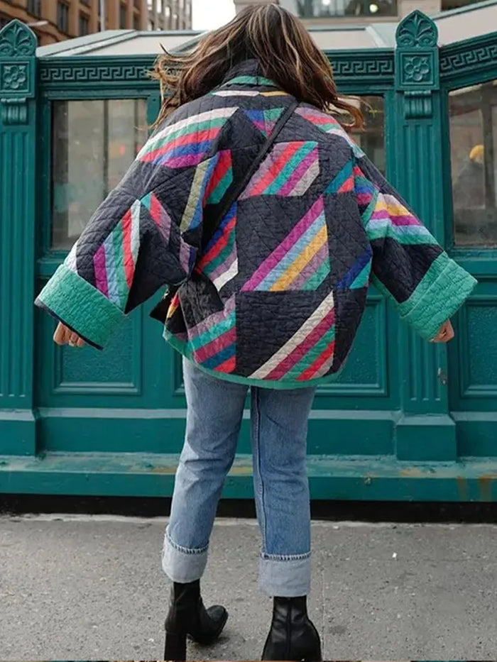 Zeline retro gewatteerde jas dames | Oversized patchwork jas met unieke stijl